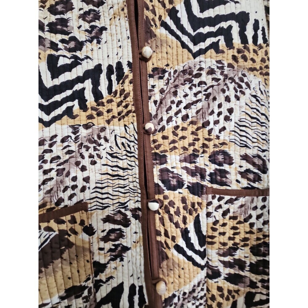 ORVIS Women Size XL Quilted Jacket Reversible Animal Print/Brown Button Up Boho - Picture 7 of 10
